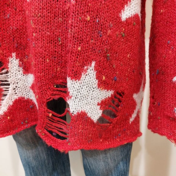 💥HOT ITEM💥Seeing Stars Speckled Distressed Lennon Sweater in Scarlet Red - Picture 14 of 16
